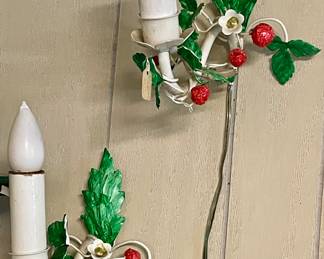 ANTIQUE METAL LEAF/STRAWBERRIES WALL SCONCES