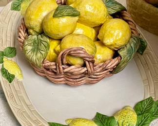 FAUX LEMON BASKET, LARGE LEMON PLATTER