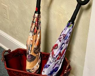 UMBRELLAS, FLORAL PAINTED WASTE CAN/UMBRELLA CAN