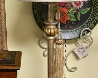 "GOLD" CANLESTICK LAMP W/TASSEL #1