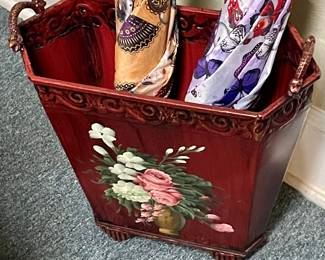 FLORAL PAINTED WASTE CAN/UMBRELLA CAN