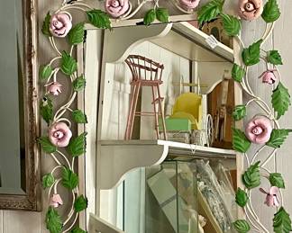 ANTIQUE METAL LEAF/FLORAL MIRROR