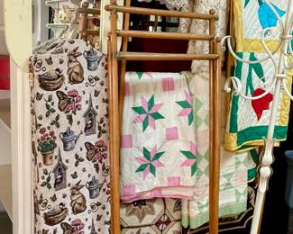 QUILTS, QUILTS & MORE QUILTS!, ANTIQUE PRIVACY SCREEN, VINTAGE METAL COAT TREE