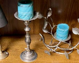 BRASS CANDLESTICK LAMP, PILLAR CANDLESTICK, METAL LEAF CANDLE CENTERPIECE