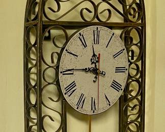 WROUGHT IRON PENDULUM "CATHEDRAL" WALL CLOCK