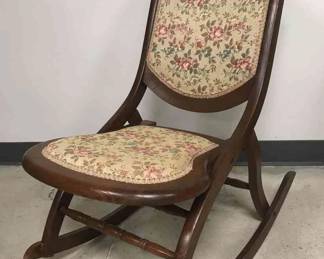 Antique Floral Carved Wood Rocking Chair Foldable