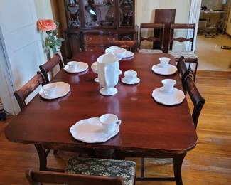 Vintage Duncan Phyfe Dining Table w/8 Chairs, Vintage Milk Glass