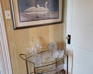 Vintage Swan Print signed/numbered by Dino Costanzo, Vintage Bar Cart & Barware