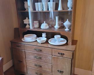 Vintage China Cabinet, Vintage Milk Glass
