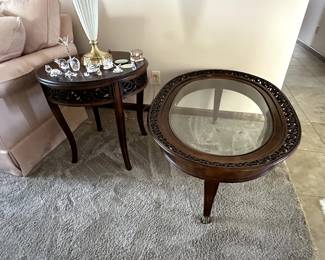 Two end tables with matching coffee table