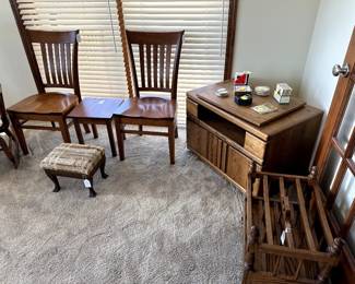 Simply Amish chairs, swivel tv stand, magazine rack
