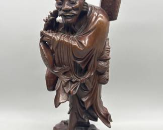 Carved Rosewood Japanese Fisherman Figurine