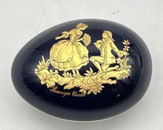 Limoges Black Egg Trinket Box w/ 22k Gold Galant Scene