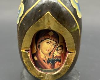 Brown Cameo Egg On Stand w/ Madonna & Child