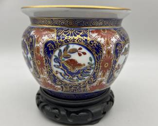 Japanese Gold Imari Fishbowl Planter on Stand