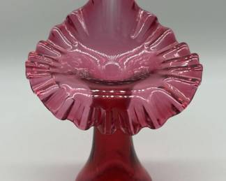 Vtg. Fenton Cranberry Glass Jack in the Pulpit Vase