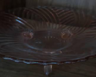 Pink Depression Glass Bowl - Prismatic Footed Ribbed