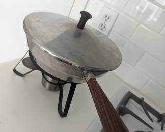 Vintage Mid Century Modern Danish Style Stainless Steel Fondue Pot or Chafing Dish