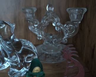 KOKOPELLI Metal Laser Art Flute Player Figurine On Sandstone 
Cambridge Glass Candlesticks 
