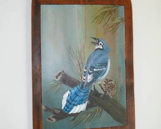 Handpainted bluebird on wood plank