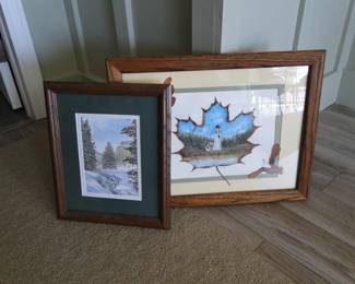 Handpainted maple leaf, and snowy print