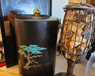 wine decor and vintage ice bucket and tray