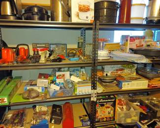 Racks of goodies in the garage