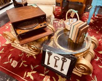 Hollywood Regency Style Glass Topped Table 