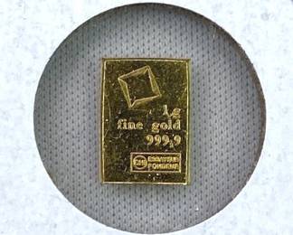 1g Gold Bar, Valcambi Suisse 999.9