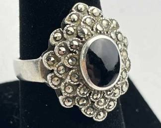 925 Silver Onyx Marcasite Ring