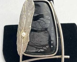 925 Silver Artist Signed Picasso Stone Feather Pen