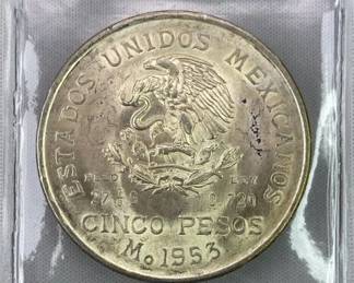1953 Silver Mexico 5 Pesos w/ Luster