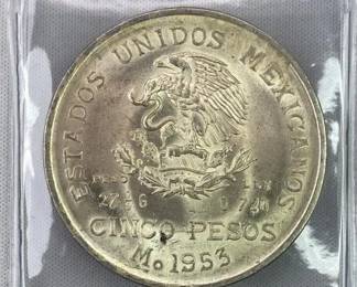 1953 Silver Mexico 5 Pesos w/ Luster