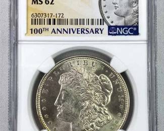 1921 Morgan 100th Anniv Label NGC MS62
