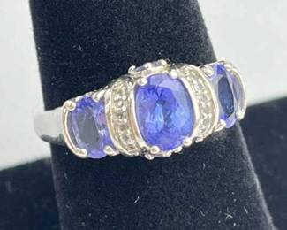 925 Silver Triple Stone Tanzanite Ring