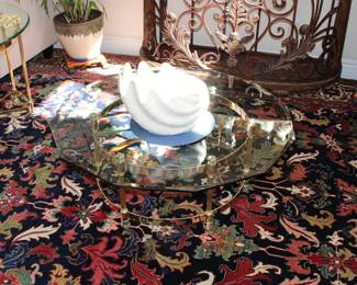 Glass coffee table - the rug is for sale as well, handmade Persian rug