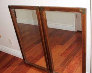 Pair of wood and brass corners mirrors - similar style to Henredon