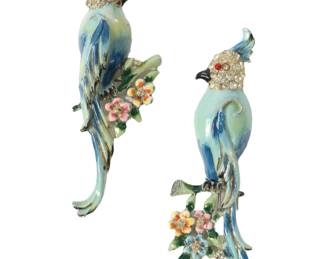 Lot 218
Pair of Coro Corocraft large enamel and pave rhinestone cockatoo parrot figural bird of paradise fur clips