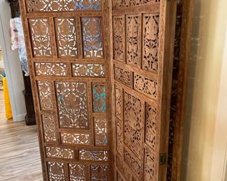 TEAK -Hand carved room divider from India. Four panels. 