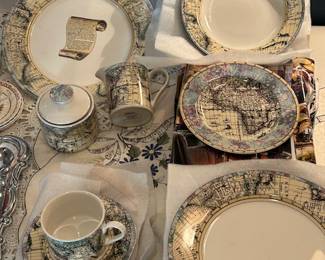 Map of the World- brand new, complete dish set for 8