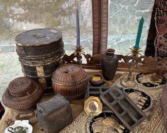 Antique and unique Baskets from SE Asia, Elephants Wall hanging from Thailand. 