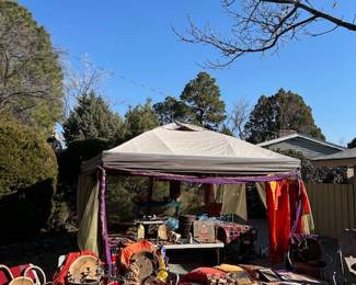 Brand new gorgeous scarves, Saris and textiles from India, vintage carved wooden bowls, Iron candle holders, original Artwork. 