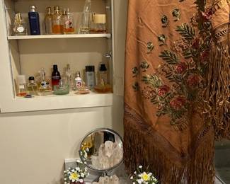 Vintage Perfume Collection and Beautiful Embroidered Textiles 