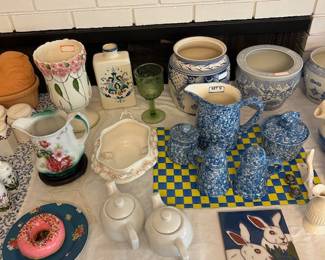 Mix of antique, contemporary and vintage pottery.