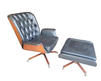 MCM Wieland Walnut Leather Lounge Chair Ottoman
