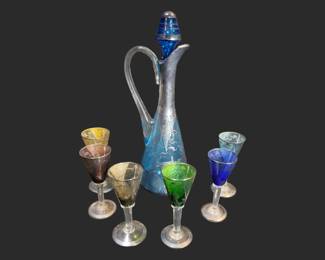 1920s Etched Handblown Pitcher, Vase Etc