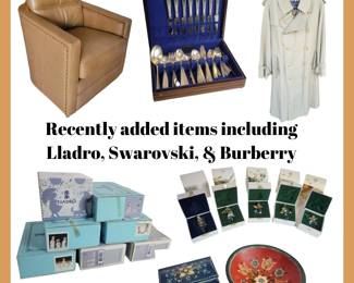 Recently added items including Lladro, Swarovski, Burberry