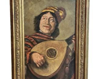 Vintage Signed Oil Painting Jester/Musician