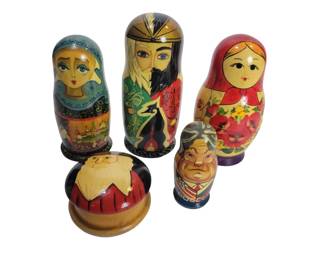 Group of Russian Nesting Dolls Signed Etc
