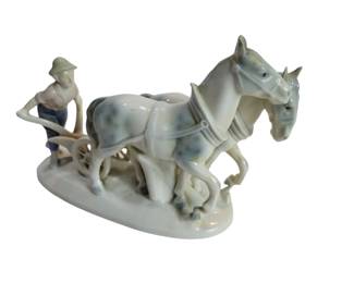Antique Bavarian Porcelain Farmer w/ Horses